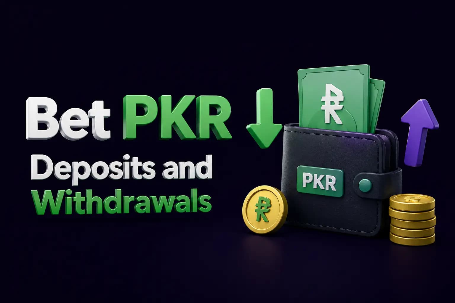 Bet PKR branded graphic for 'Bet PKR Deposits and Withdrawals' showing a smartphone with the wallet and payment screens