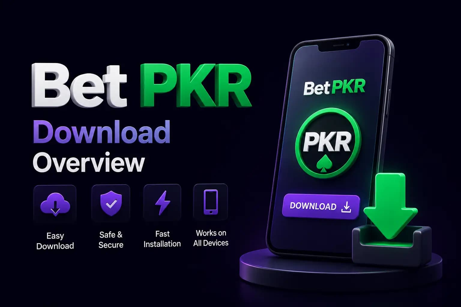 Bet PKR branded graphic for 'Bet PKR Download Overview' showing the Android APK download process
