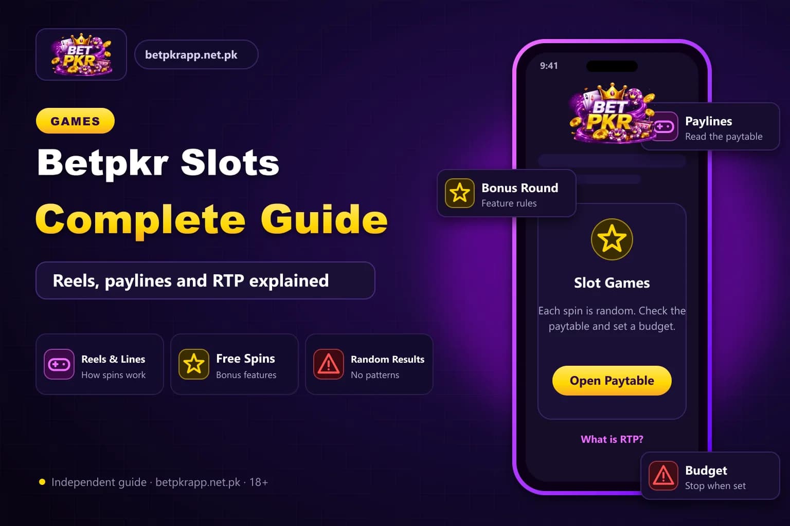 Illustrated slot machine screen with labelled reels, paylines, bet amount and spin button for a Betpkr slots guide Illustrated slot machine screen with labelled reels, paylines, bet amount and spin button for a Betpkr slots guide